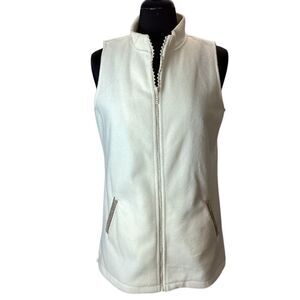 Quacker Factory Cream Fleece Vest Rhinestone Full Zipper Women’s Medium